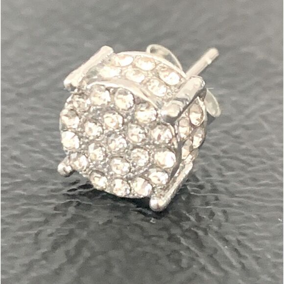 Men’s White Gold 14k Plate Iced Out Round Hip Hop Crystal CZ Earrings Silver NEW - Picture 5 of 10